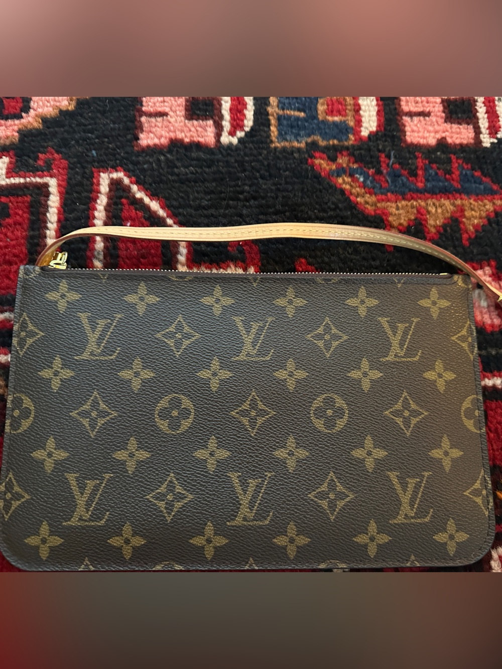 Louis Vuitton Neverfull Monogram Canvas Wristlet Pouch Clutch